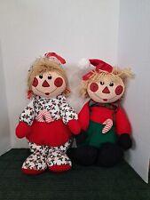 Pair Vintage Santa's Best Cloth Dolls Christmas Candy Cane Raggedy Plush picture