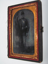 ANTIQUE GUTTA PERCHA PHOTO CASE GUILT FRAME TINTYPE CIVIL WAR SOLDIER 19TH CENT picture