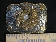 Ornate Western Style Lg Jeweled Belt Buckle Rhinestones Fancy  picture