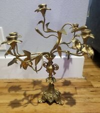 ANTIQUE FRENCH FLORAL GILT CHURCH CANDELABRA picture