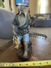 Vintage Shiwan Mud-man Glazed Clay Chinese Statue Of Fisherman picture