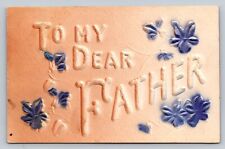 1909 Antique Embossed Air Brushed Purple Flowers Dear Father Postcard Ephemera picture