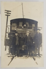 Real Photo Young Men Train Railway Winter Snow Vintage Postcard picture