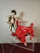 Vintage Mid Century Ceramic Matador & Red Bull Figurines   Made In Japan picture