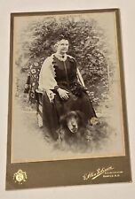 Cabinet Card Older Lady & Dog Outdoors Knit Granny Square Afghan Hawick Scotland picture