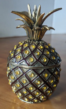 Vintage Brass Bejeweled Pineapple Hinged Trinket Box Bombay Co., picture