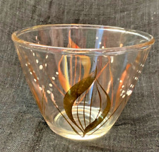Midcentury Modern Glass Bowl Gold & White Flame Design Vintage 1950's MCM picture