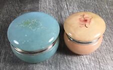 Vintage Italy Alabaster Trinket 2 Boxes & Peach, Hinged Lids Floral Designs NICE picture