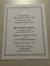 United States President Ronald Reagan Signed Certificate of Appreciation 1988 picture