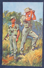 1945 WWII British 14th Army Infantry Soldiers Active Service Burma Art Postcard picture