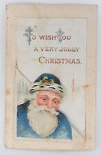 Christmas Post Card John Winsch Embossed Fold Out Santa Blue Suit Unposted picture