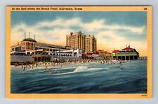 Galveston TX-Texas, Surf Along The Beach Front, Antique, Vintage Postcard picture
