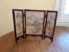 Miniature Japanese 3 Panel Folding Screen 6 hand painted silk Geisha Landscape picture