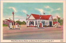 IRVING, New York Postcard WHITE HORSE SERVICE STATION Route 20 Roadside Linen picture
