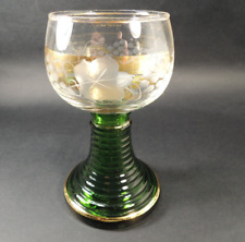 Vtg.German Romer Wine Green Glass Goblet Grape Engraved, 1960s picture