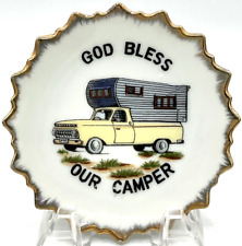 Vintage God Bless Our Camper 5” Decorative Plate Camping Travel Parks Adventure picture