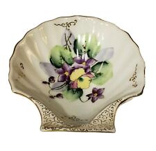 Vintage Rossetti Chicago Handpainted Violets Ceramic Shell Trinket Dish Japan  picture