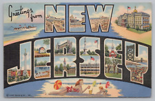 Postcard Greetings From New Jersey Large Letter Multiview Linen Posted 1942 picture