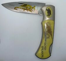 17” Long Giant Pocket Knife, Foldable Collectible Golden Dragon Silver knife picture