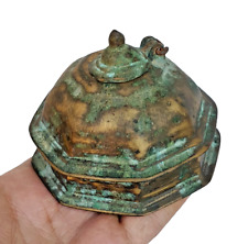 Rare 1800's Old Vintage Antique Brass Unique 8 Side Shape Ink Pot , Collectible picture