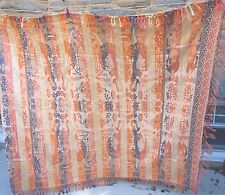 Vintage Damask Blanket Coverlet Pink Blue Embroidery Tapestry Italy Fringe 86X72 picture