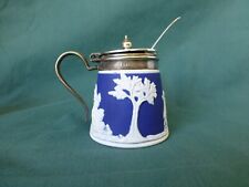 Vintage  Wedgwood Mustard Jar or Condiment Jar with Silver Plated Cover & Spoon picture