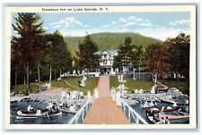 c1920's Boat Canoeing Scene, Hawkeye Inn on Lake George New York NY Postcard picture
