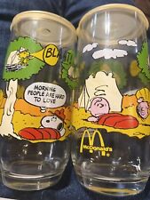 Vintage McDonald's Camp Snoopy Collection Glasses 2 w Lids Peanuts Charlie Brown picture