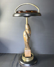 Vintage Faces Metal Cigar Ashtray Stand Art Deco Amber Glass *READ SHIPPING picture