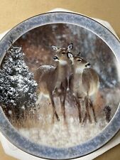 Bradford Exchange Winter Warmth Under A Snowy Veil Deer Round Decorative Plate picture