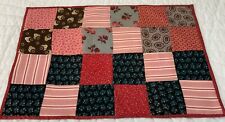 Vintage Antique Quilt Table Topper, Four Patch, Early Calico Prints, Pink, Red picture