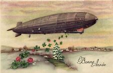 PC CPA ZEPPELIN FANTASY AVIATION SURREALISM NEW YEAR VINTAGE POSTCARD (b53320) picture