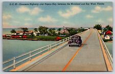 Key West Florida~Overseas Highway~Pigeon Key~c1940s Auto~1941 Linen Postcard picture