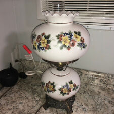 Vintage Hurricane Milk Glass Floral Desk Table Lamp Gone With The Wind ~19