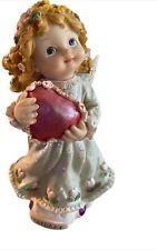 Vintage February Angel Holding Heart Porcelain Gemstones Valentine's Angel RARE picture