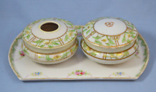 NIPPON JAPAN MORIAGE HAND PAINTED VANITY SET TRINKET BOX, HAIR RECEIVER, TRAY picture