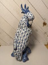 Vtg Andrea by Sadek Porcelain Cockatoo/Parrot Figurine, Blue White Fishnet picture