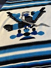 Vtg Blue Folk Art Latin American Mexican Blanket Rug Wool Eagle Snake 47