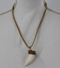 FAUX CARVED SHARK TOOTH PENDANT NECKLACE W/ ADJUSTABLE BRAIDED NATURAL COLR CORD picture