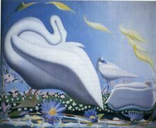 Art Oil painting Joseph_Stella beautiful birds swan in landscape handmade picture