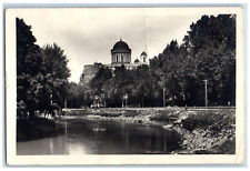 Hungary Postcard Small Way River Trees Tower View 1957 Vintage Posted picture