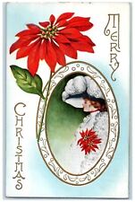 1913 Christmas Pointessia Flowers Pretty Girl Embossed Chicago IL Postcard picture