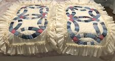 Vintage Double Wedding Ring Handmade Ruffled Shams Set Of 2 King Size picture