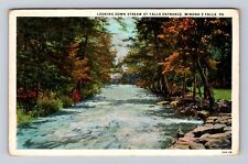 Winona 5 Falls PA-Pennsylvania, Looking Down Stream, Vintage c1929 Postcard picture