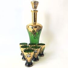 Vintage Bohemian Decanter and Shot Glasses (6) Green picture