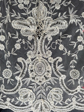 Exceptional Antique Bride Veil - Floral application on tulle 270cm by 53cm picture