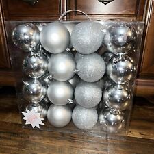 32 Shatterproof Christmas Ornaments Silver, Glitter, Solid picture