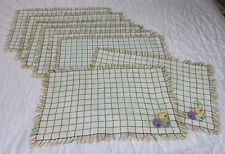 Eight Vintage Tea Towels Or Placemats, Linen, Woven Checks, Circle Embroidery picture
