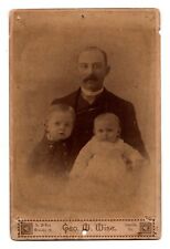 C. 1890s CABINET CARD GEO. W. WISE FATHER WITH TWO CHILDREN JAMESVILLE WISCONSIN picture
