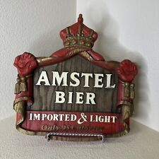Amstel Bier Imported & Light Vintage Hard Resin Sign 12”x12”x2” picture
